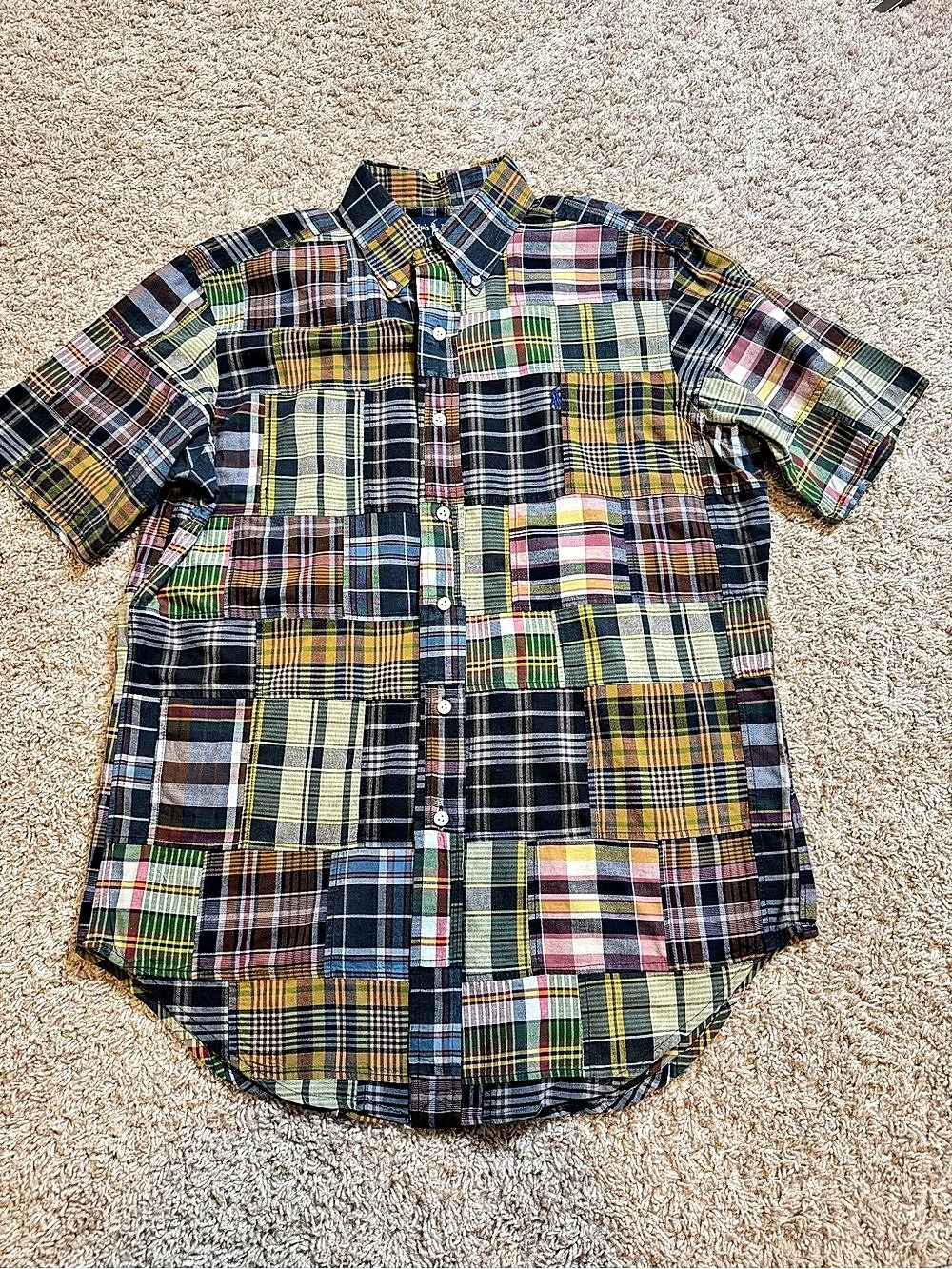 Rare Polo Ralph Lauren patchwork short sleeve button up shirt size M